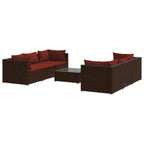 vidaXL 7-Piece Outdoor Lounge Set with Cushions, Poly Rattan Patio Furniture Set with Modular Design, Water-Resistant PE Rattan and Powder-Coated Steel Frame, Brown with Cinnamon Red Cushions