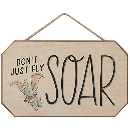 Open Road Brands Disney Dumbo Dont Just Fly Soar Hanging Wood Wall Decor - Cute Dumbo Sign with Inspiring Quote for Home Decora