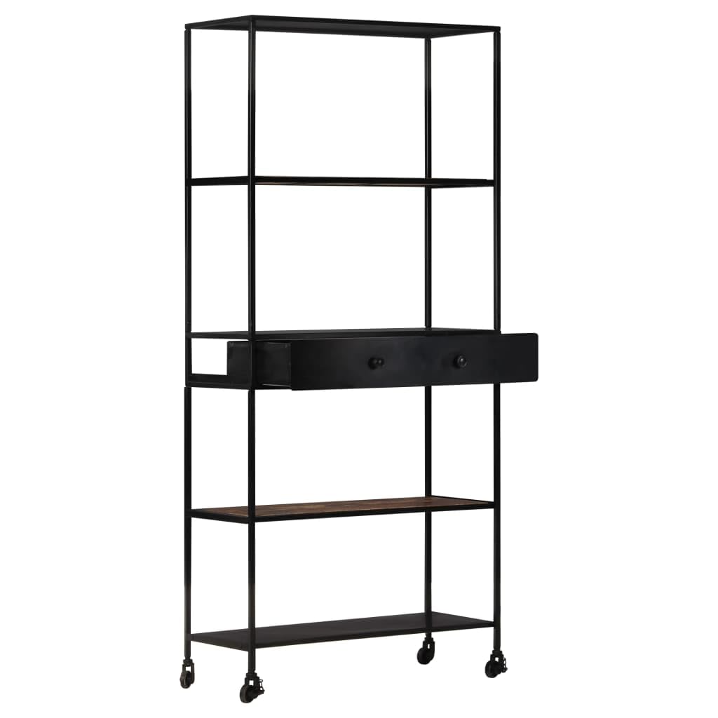 vidaXL Industrial Book Cabinet with 4 Shelves and Drawer - Rough Mango Wood & Iron Stand - Durable and Unique Home Decor - 31.5&quot;x13.8&quot;x70.9&quot;