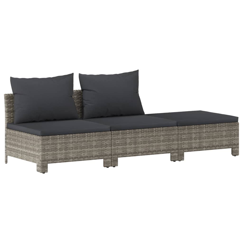 vidaXL 3-Piece Outdoor Patio Lounge Set, Gray Poly Rattan, Includes Cushions and Pillows, Weather Resistant, Comfortable and Lightweight, Suitable for Garden, Deck, Patio