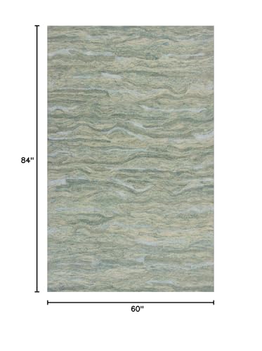 HomeRoots 5'X7' Seafoam Blue Hand Tufted Abstract Indoor Area Rug