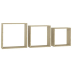 vidaXL Set of 3 Sonoma Oak Wall Cube Shelves - Modern, Durable MDF Floating Shelves for Display and Storage, Easy Installation