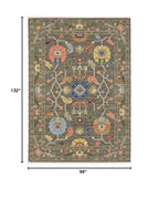 HomeRoots 509308 8 x 11 ft. Gray Blue Pink Orange Rust Red Green & Ivory Oriental Power Loom Stain Resistant Rectangle Area Rug with Fringe