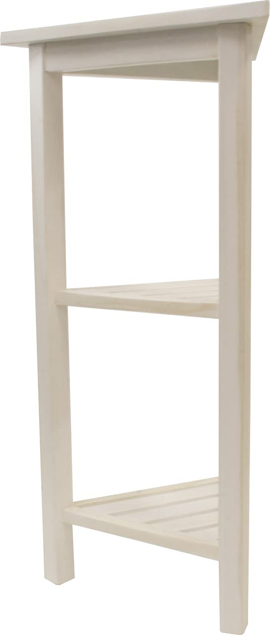 HomeRoots Teak FlexiCorner 32in Tall ShowerShelf ED1141 in a White Finish