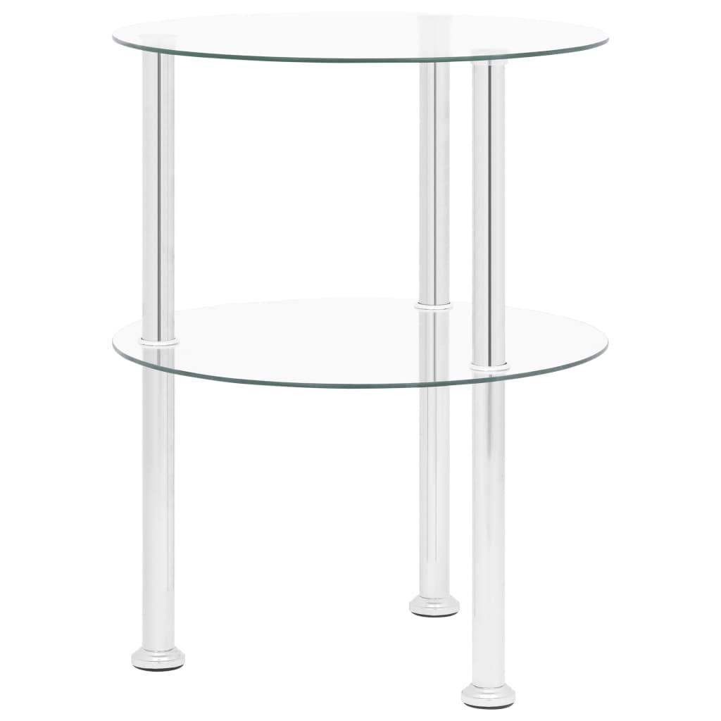 vidaXL Modern 2-Tier Side Table - Versatile and Compact - Transparent, Tempered Glass - Stainless Steel Frame - Round Design - 15&quot;.