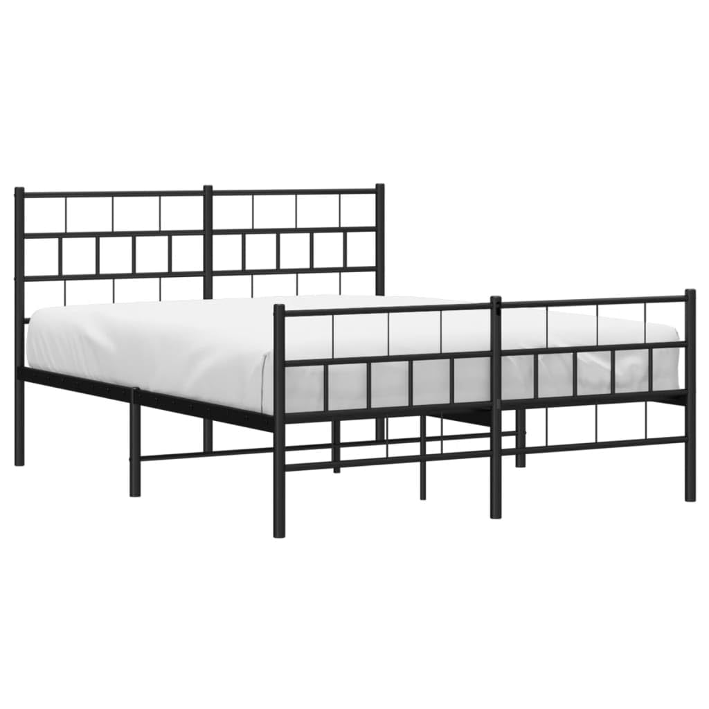 vidaXL 12-Inch Black Metal Full Bed Frame with Headboard & Footboard, Heavy-Duty Slats Support with Under-Bed Storage for Modern Bedroom, No Box Spring Needed & Easy Assembly, No Mattress