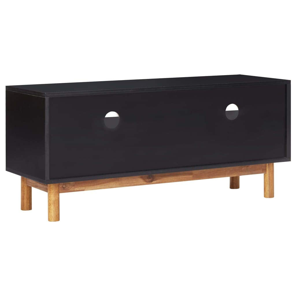 vidaXL TV Stand ?Scandinavian Style Lowboard Featuring Solid Acacia Wood and MDF Construction, 2 Drawers, 1 Shelf, Gold Aluminum Handles.