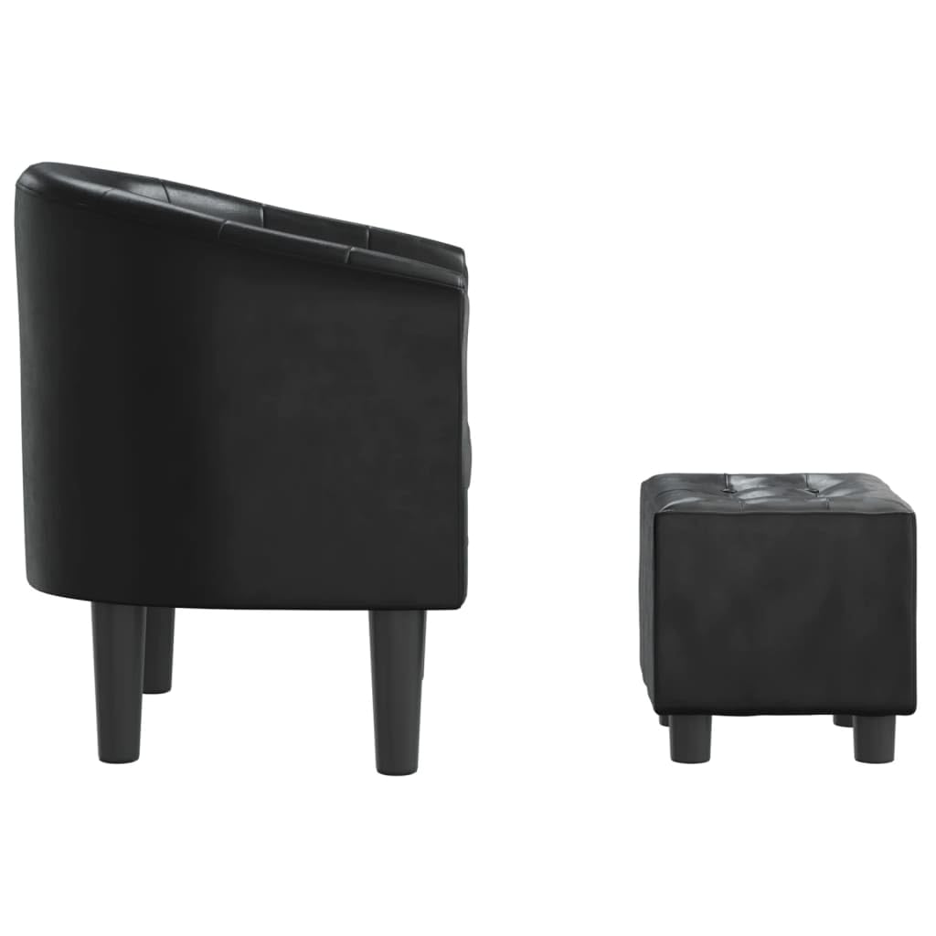 vidaXL Modern Tub Chair with Footstool in Elegant Black Faux Leather - Comfort Enhanced with Padded Seat and Backrest for Living Room, Bedroom, or Office