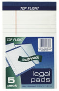 Top Flight Legal Pads, 5 X 8 Inches, .375 Inch Rule, White, 50 Sheets Per Pad, 5 Pads Per Pack (4513106)