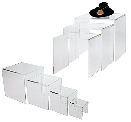 Source One 7 Piece Set of 2, 3, 4, 5, 6, 7 and 8 Inch Acrylic Riser Displays (Clear)