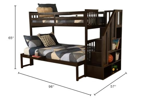 Kodiak Furniture Kelcie Twin/Full Wood Bunk Bed with Storage and Tray in Dark Chocolate Brown