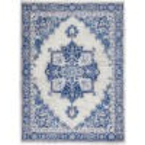 HomeRoots Ivory Blue 100% Polypropylene 6’ x 9’ Ivory and Blue Persian Medallion Area Rug