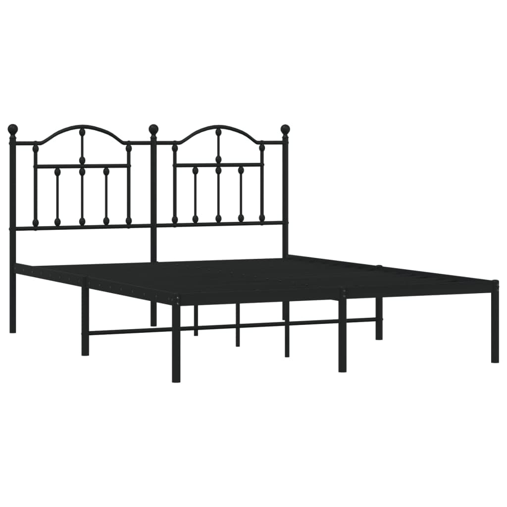 vidaXL Metal Bed Frame with Headboard and Extra Storage Space - Robust and Elegant Steel Construction, Suitable for 53.1&quot; x 74.8&quot; Mattresses - Black