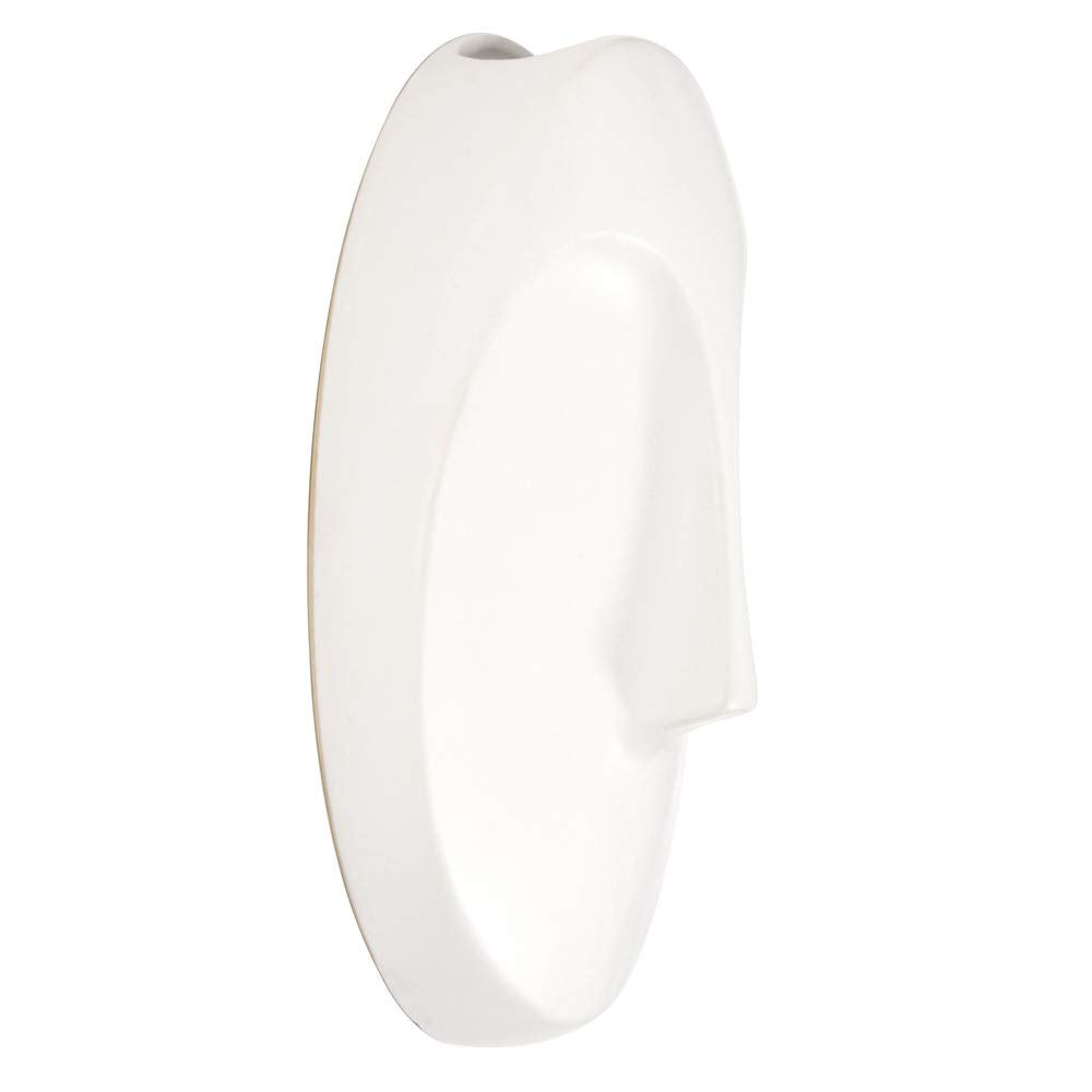 HomeRoots Round Matte White Glaze Finish Ceramic Face Wall Sculpture