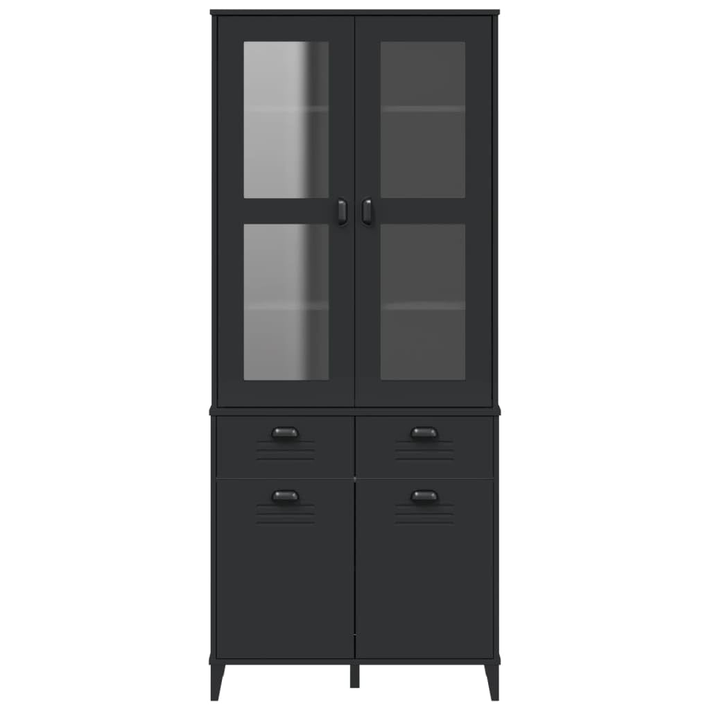 vidaXL Black Solid Pine Wood Highboard - Storage Console Cabinet with Glass Display & Ample Organization Space for Living Room