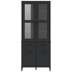 vidaXL Black Solid Pine Wood Highboard - Storage Console Cabinet with Glass Display & Ample Organization Space for Living Room