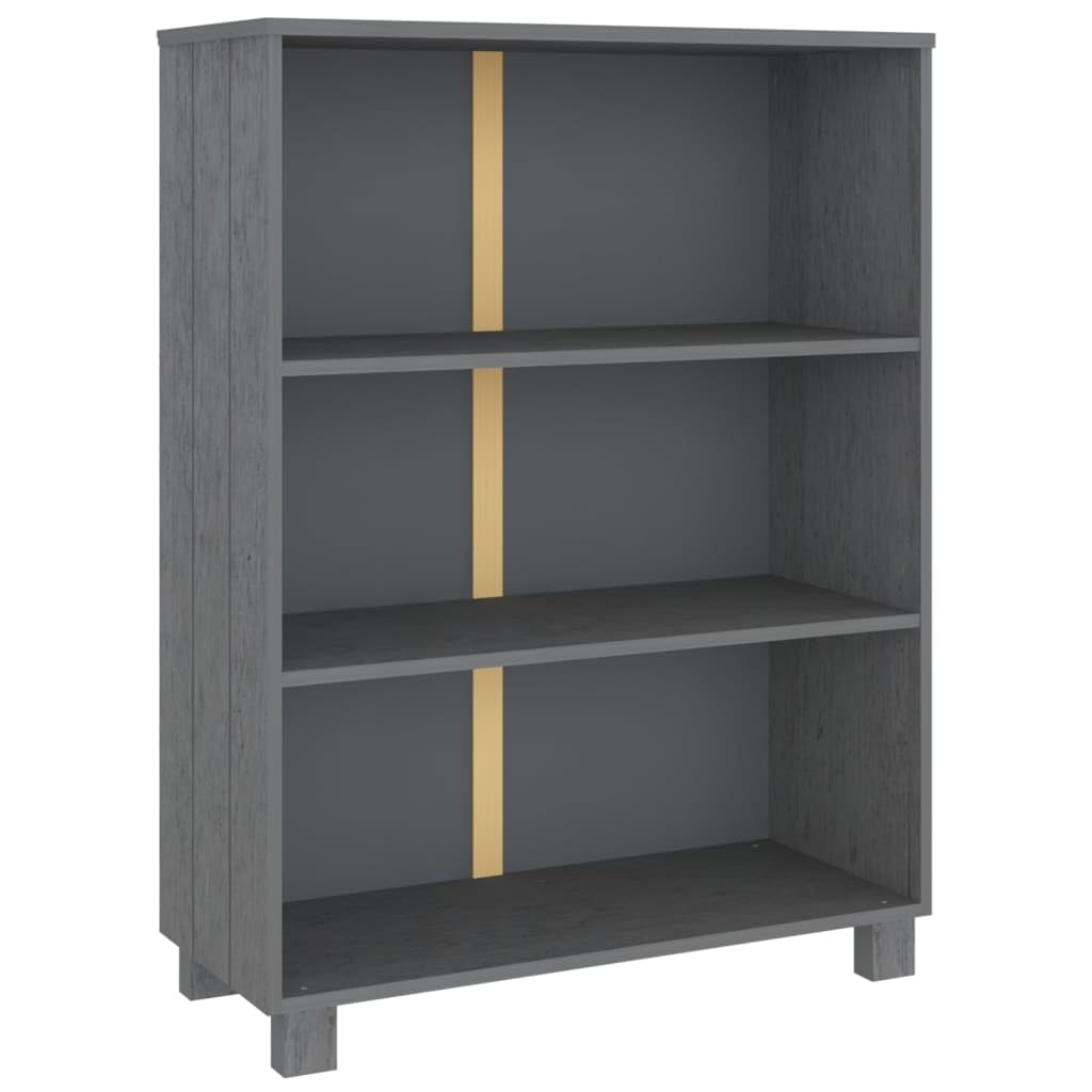 vidaXL HAMAR Dark Gray Book Cabinet - Solid Pinewood Construction, 3-Shelf Design, Sturdy Tabletop for Display, Freestanding Bookshelf