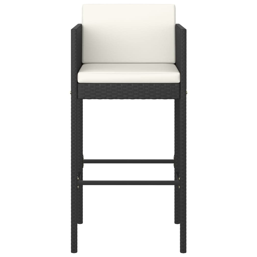 vidaXL 4-Set Modern Poly Rattan Bar Stools with Cushions in Black - Sturdy, Weather-Resistant Outdoor Furniture with Steel Frame, Lightweight and Ideal for Garden Parties, BBQs