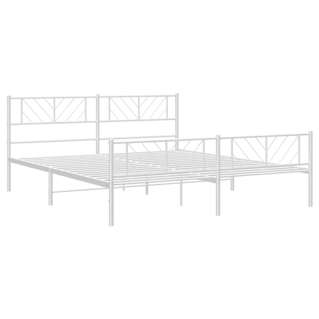 vidaXL Powder-Coated Steel Bed Frame with Headboard & Footboard – Space Saving, Supportive, Elegant, White Double Bed with Extra Under-Bed Storage