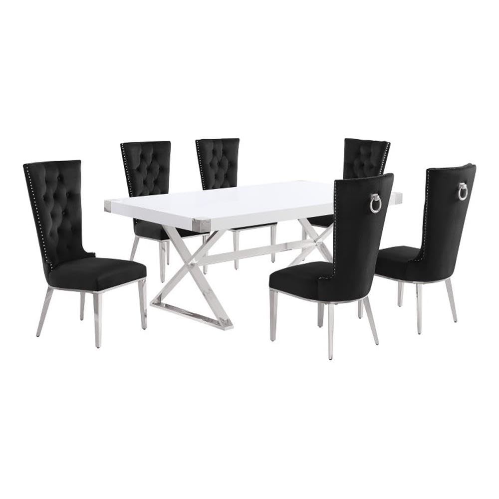 Best Quality Furniture D440/1-Sc330-7 Dining Set, 7-Piece, Black/Silver