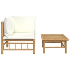 vidaXL 2-Piece Bamboo Patio Lounge Set with Cream White Cushions - Sturdy Outdoor Furniture with Modular Design and Comfortable Seating Experience