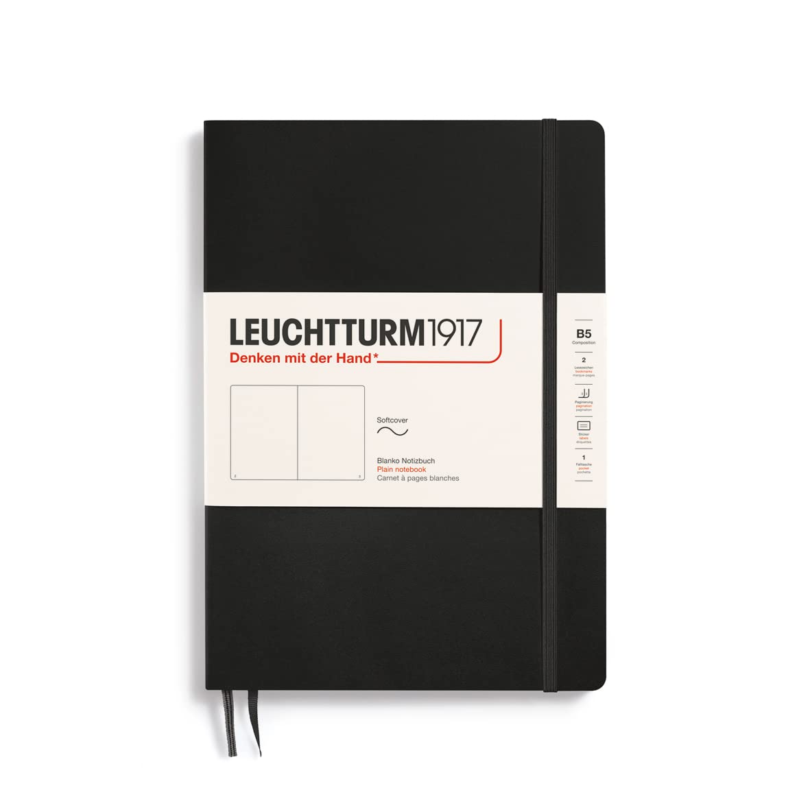 Leuchtturm1917 - Notebook Softcover Composition B5-123 Numbered Pages For Writing And Journaling (Plain, Black)