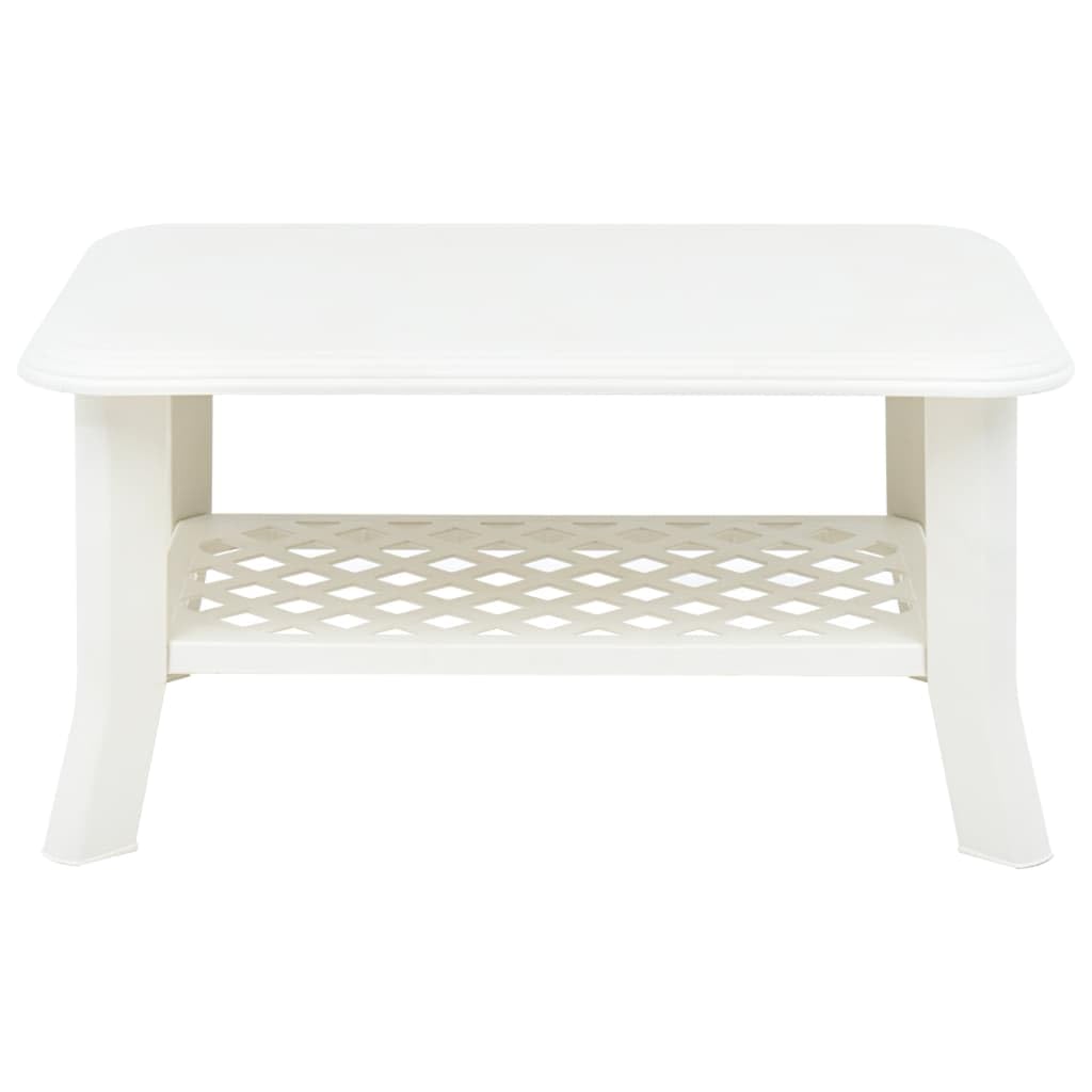 vidaXL Rectangular Plastic Coffee Table - Weatherproof and Lightweight, White Outdoor Table with Storage Shelf, Modern Design, Low Maintenance