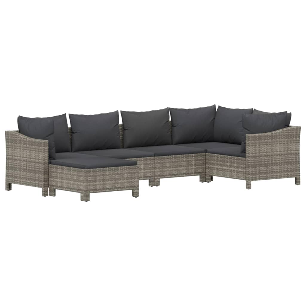vidaXL 6 Piece Modern Patio Lounge Set with Cushions, Gray Poly Rattan Outdoor Furniture with Stable Steel Frame, Modular Design, Comfortable Seats