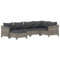 vidaXL 6 Piece Modern Patio Lounge Set with Cushions, Gray Poly Rattan Outdoor Furniture with Stable Steel Frame, Modular Design, Comfortable Seats