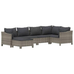 vidaXL 6 Piece Modern Patio Lounge Set with Cushions, Gray Poly Rattan Outdoor Furniture with Stable Steel Frame, Modular Design, Comfortable Seats