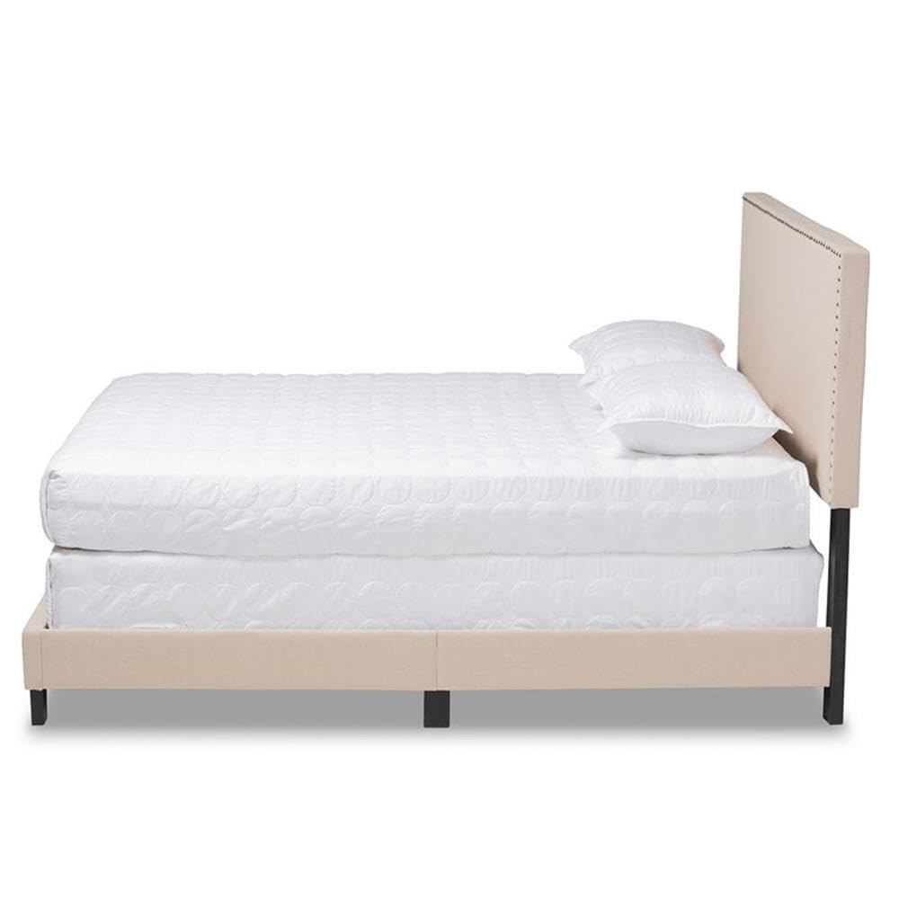 Baxton Studio Ramon Full Size Beige Linen Panel Bed - Thumbnail 3