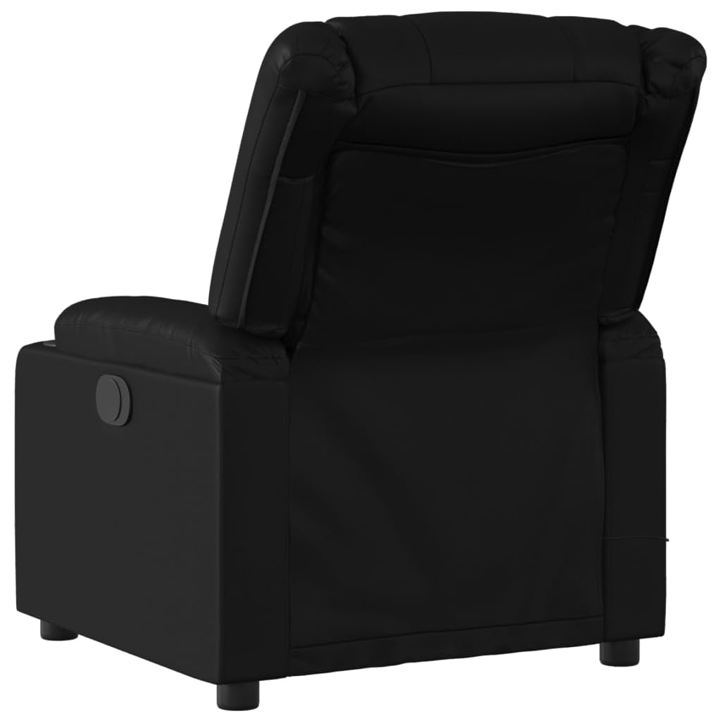 vidaXL Black Faux Leather Massage Recliner Chair - Manual Reclining Armchair with Vibration, Cup Holders, Side Pocket, 6-Point Massage, Living Room, Standard, 3206831