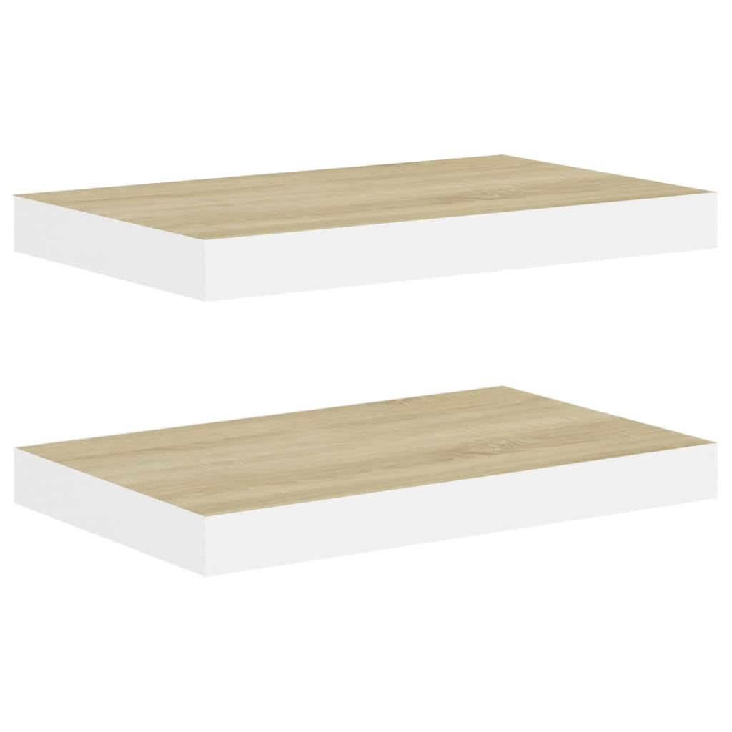 vidaXL Modern Floating Wall Shelves, Honeycomb MDF with Metal reinforcement, 2 pcs in Oak and White, Ideal for Displaying Awards, Books, and Collectibles