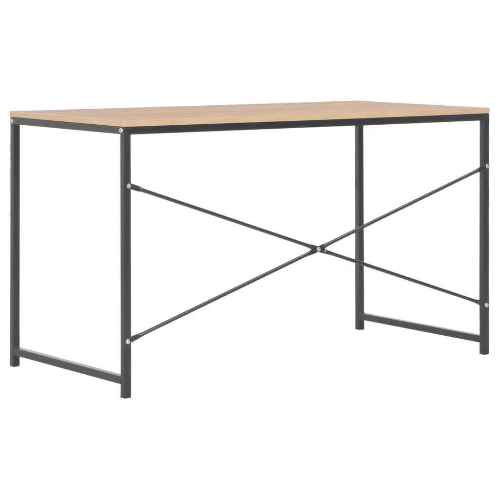 vidaXL Large Modern Industrial Computer Desk, Sturdy Metal Frame & Engineered Wood Top, Black and Oak Finish for Home/Office