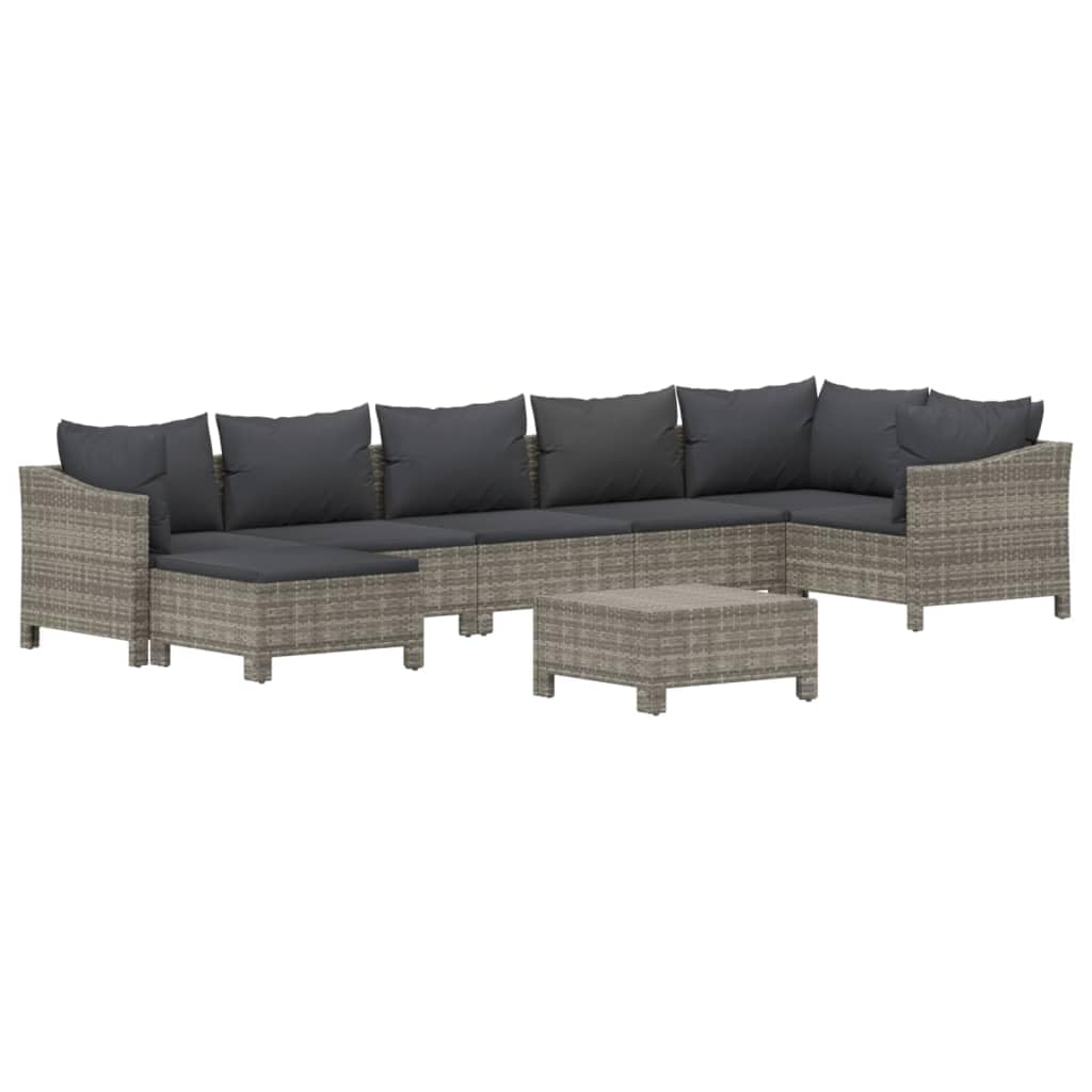 vidaXL 6 Piece Modern Patio Lounge Set with Cushions, Gray Poly Rattan Outdoor Furniture with Stable Steel Frame, Modular Design