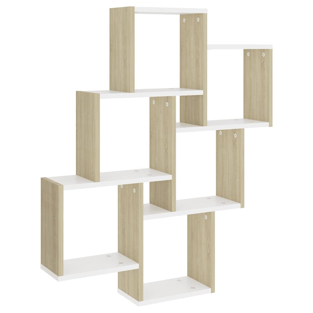 Vidaxl Cube Shelf Wall Shelf Hanging Shelf Cube Lounge Cd Shelf Decorative Shelf Bookshelf Floating Shelf Wall Shelf Cube White Sonoma Oak 78 X 15 X 93 Cm Wood Material