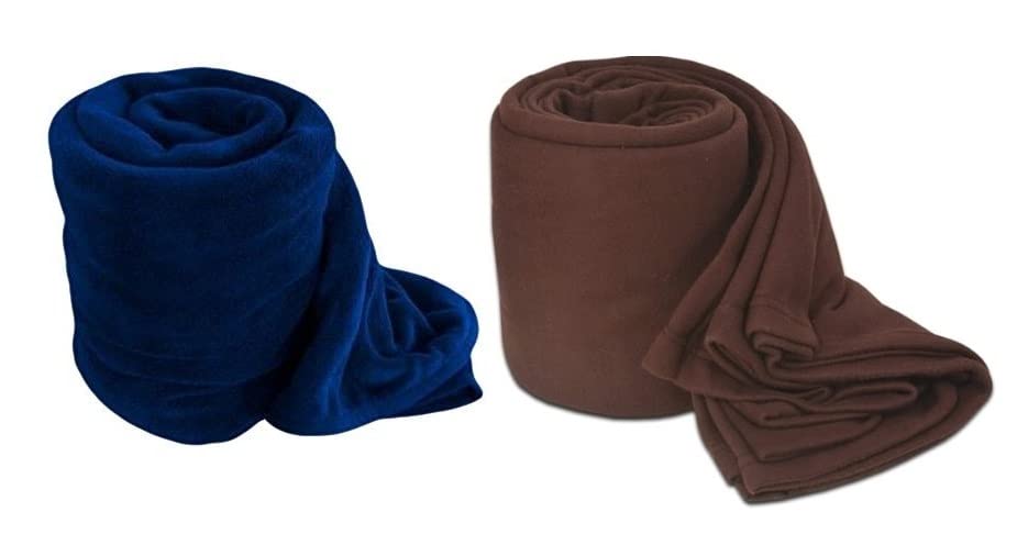 Plain Fleece 2 Single Bed BlanketsBrown and Blue (Set of 2)