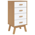 vidaXL Olden Bedside Cabinet in White/Brown - Solid Pine Wood Nightstand with 4 Drawers, Scandinavian Charm, Wax Finish, Ample Storage, Wooden Feet, Home Bedroom Furniture