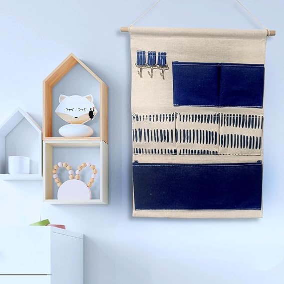 Dayanidhi Wall Hanging Organizer | Cotton Wall Hanging Organizer | 6Pocket Organizer For Toys, Cosmetics, Keys, Pens & Kitchen 
