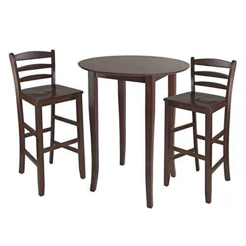 Round High Table Set with Ladder Back Stool - Solid Wood, Antique Walnut Finish, 29" Seat Height - Ready to Assemble - 33.66" W x 33.66" D x 38.98" H - 33.8 lbs