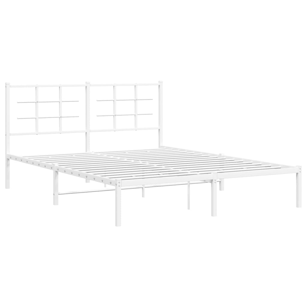 vidaXL White Metal Bed Frame-Double with Headboard, Steel Construction, 59.1&quot;x78.7&quot; Mattress Compatible, Under-Bed Storage, Modern Bedroom Furniture