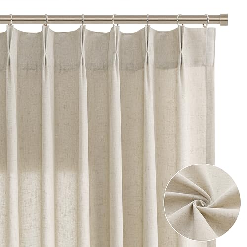 90 Inch Pinch Pleat Linen Curtains For Living Room Bedroom Ceiling Track System Taupe Country Rustic Back Tab Pleated Window Drapes Let Light In Beige Semi Sheer Curtains 90 Inches Long 2 Panels Set