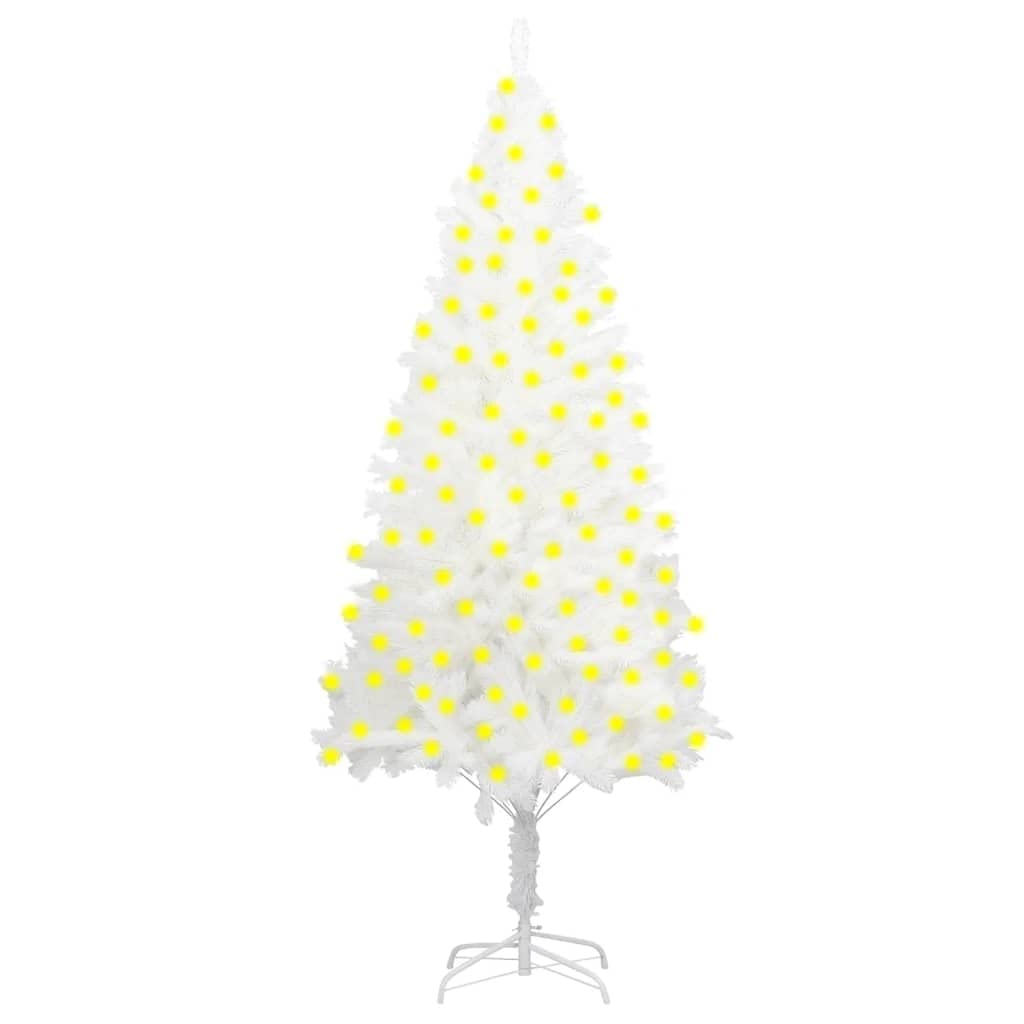 vidaXL 82.7" Artificial Christmas Tree with LEDs, White - Lifelike PE Needle Branches, Energy-Efficient Lighting, Steel Base - Long-Lasting, Weather-Resistant Holiday Decor, Economical Choice