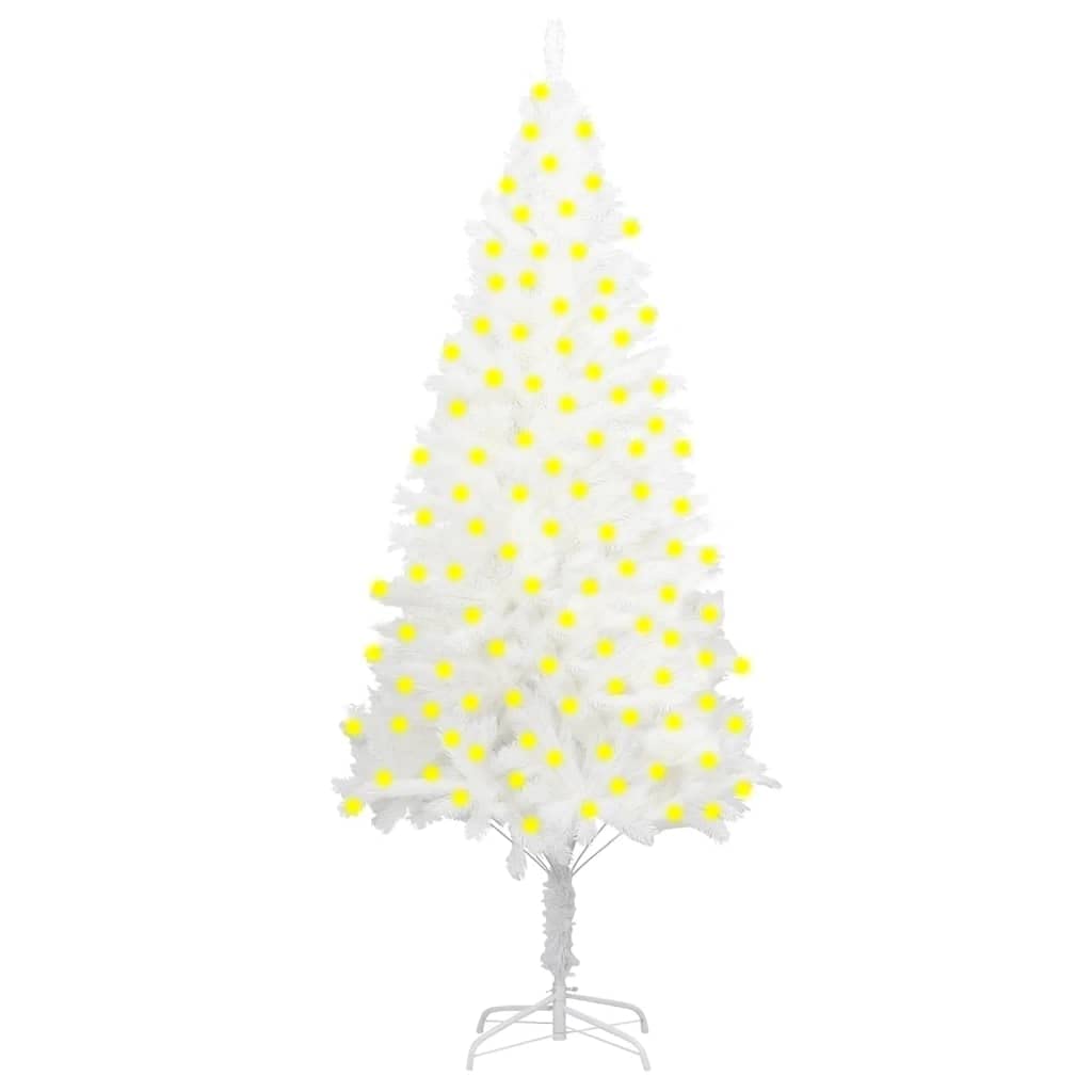 vidaXL 82.7&quot; Artificial Christmas Tree with LEDs, White - Lifelike PE Needle Branches, Energy-Efficient Lighting, Steel Base - Long-Lasting, Weather-Resistant Holiday Decor, Economical Choice