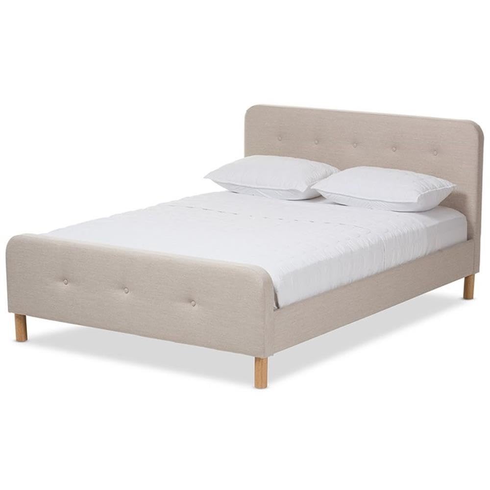 Baxton Studio Samson Mid-Century Light Beige Fabric Upholstered Full Size Platform Bed