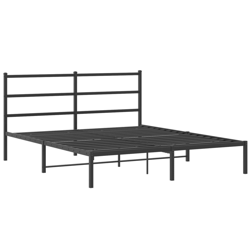 vidaXL Metal Bed Frame w/Headboard - Black, Steel, 81.5&quot;x61.4&quot;x35.4&quot;, Fits 59.1&quot;x78.7&quot; Mattress, Under-Bed Storage