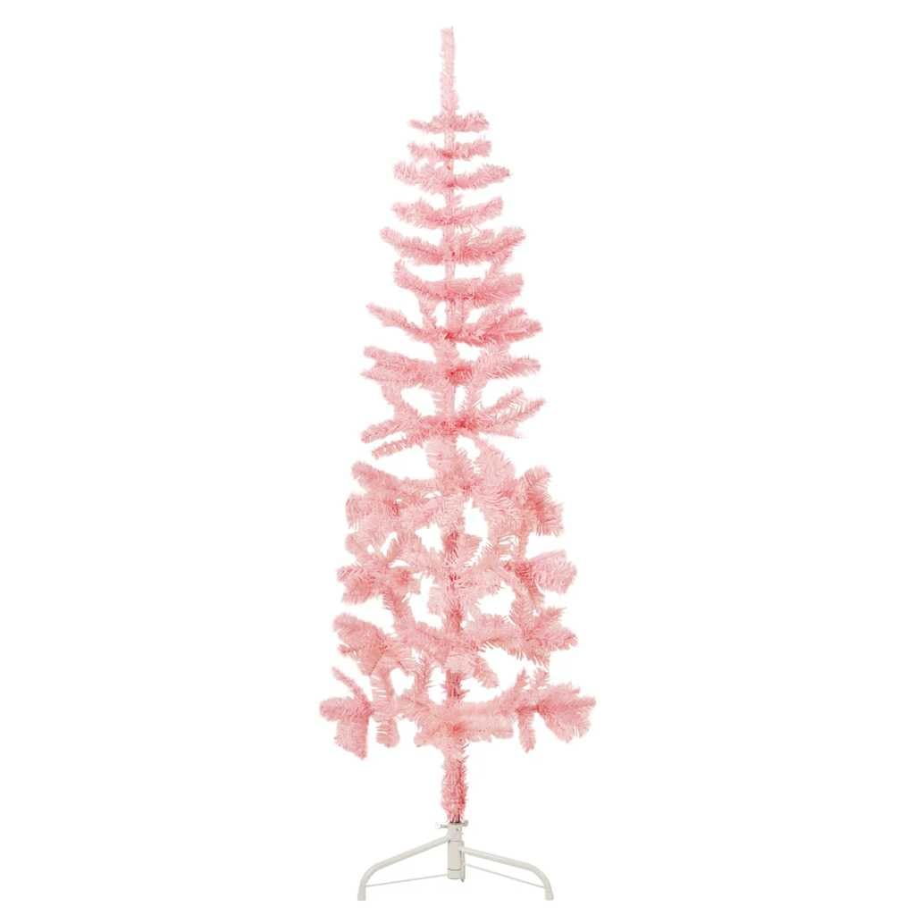 vidaXL Slim Artificial Half Christmas Tree with 246 Tips, 6 ft Height, Vibrant Pink, Space Saving Decoration with Stand, Easy Assembly, Without Ornaments