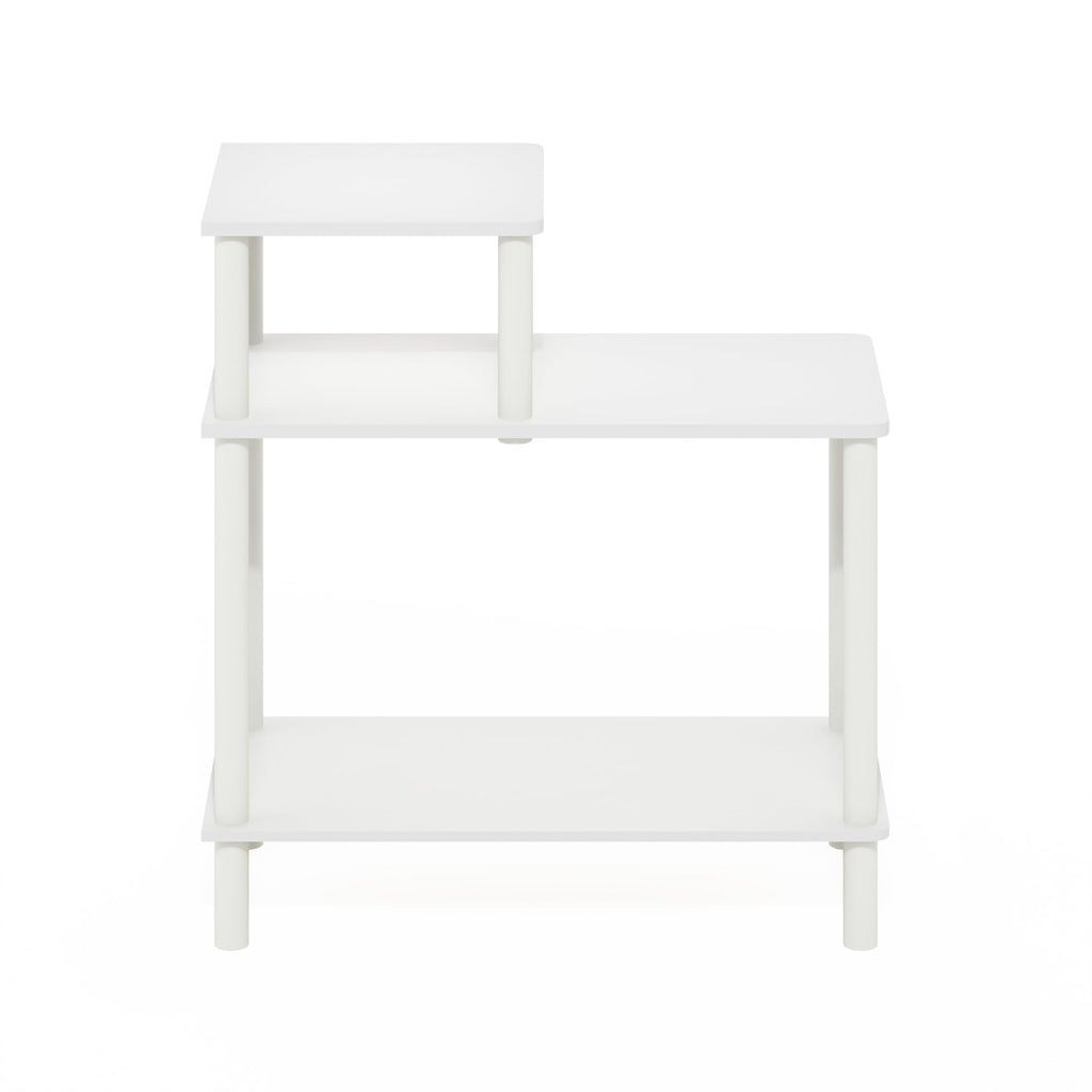 Furinno Turn-N-Tube 3-Tier Rectangular Sofa Side Table, End Table with Open Shelves, White/White