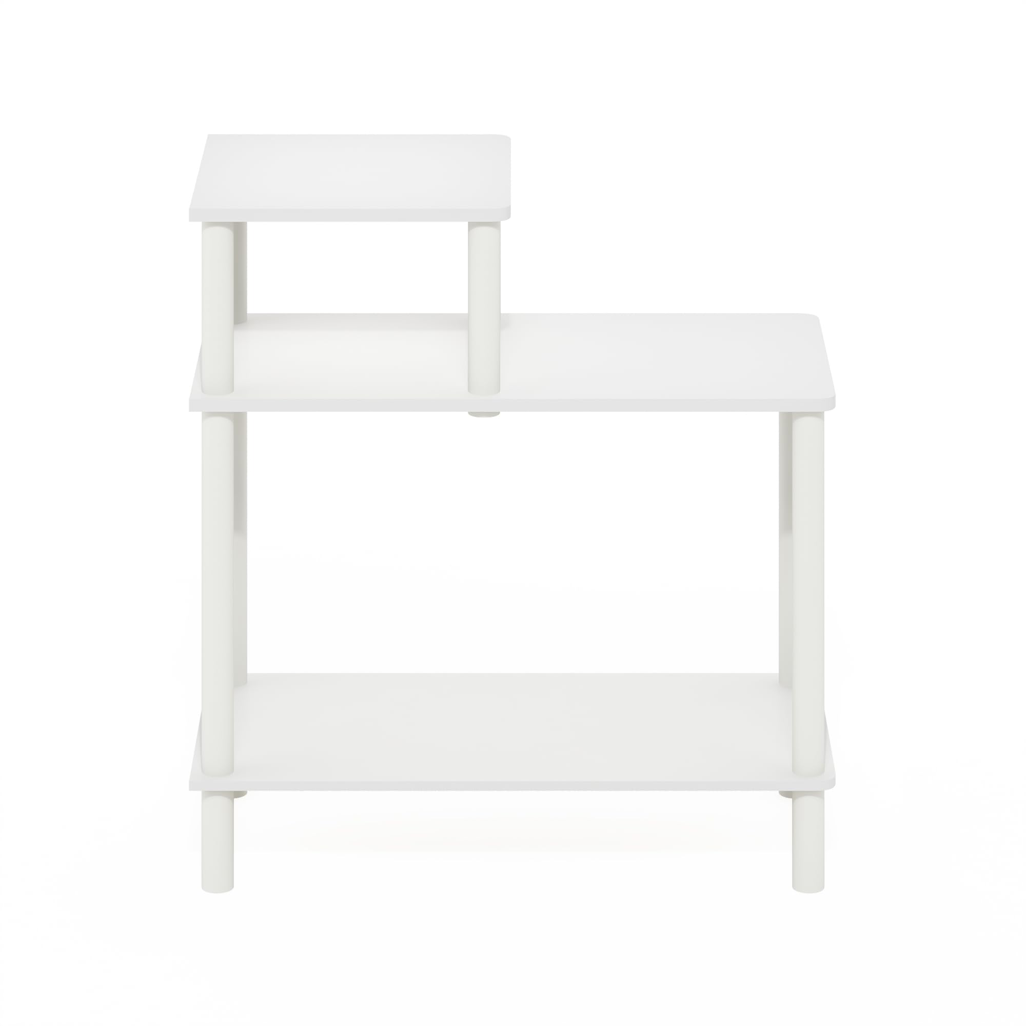 Furinno Turn-N-Tube 3-Tier Rectangular Sofa Side Table, End Table with Open Shelves, White/White