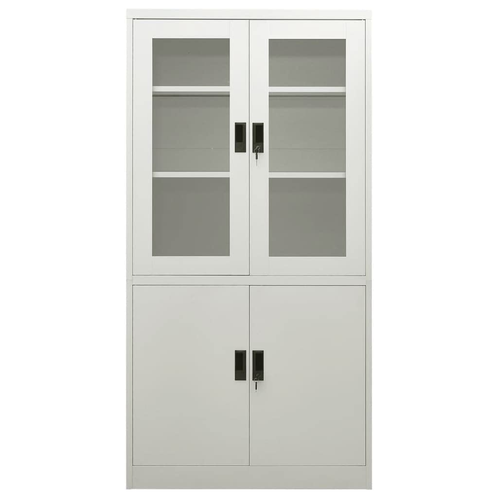 vidaXL Office Cabinet - Steel Office Cabinet with Tempered Glass Doors and Adjustable Shelves, Locking Files Storage, Light Gray, 35.4&quot;x15.7&quot;x70.9&quot;